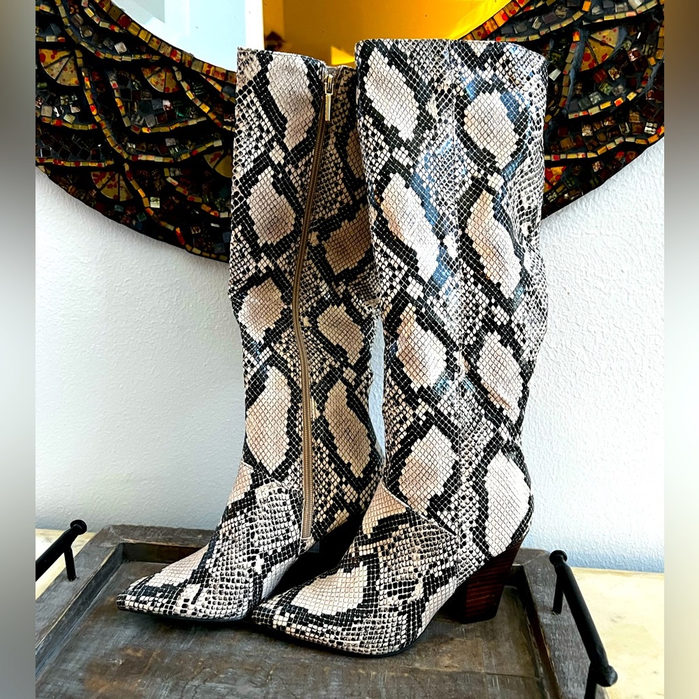 New! Vegan Knee High Snakeskin Pattern Boot
